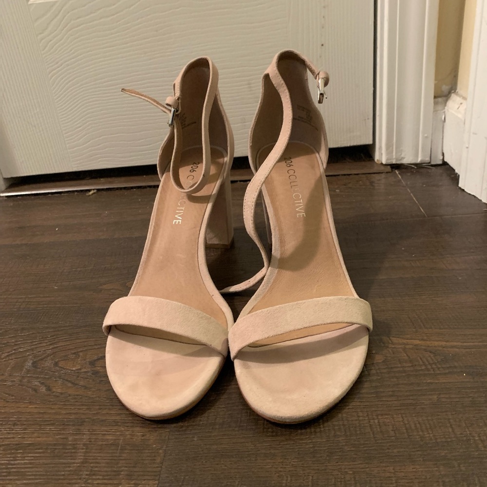 Nude suede block heel